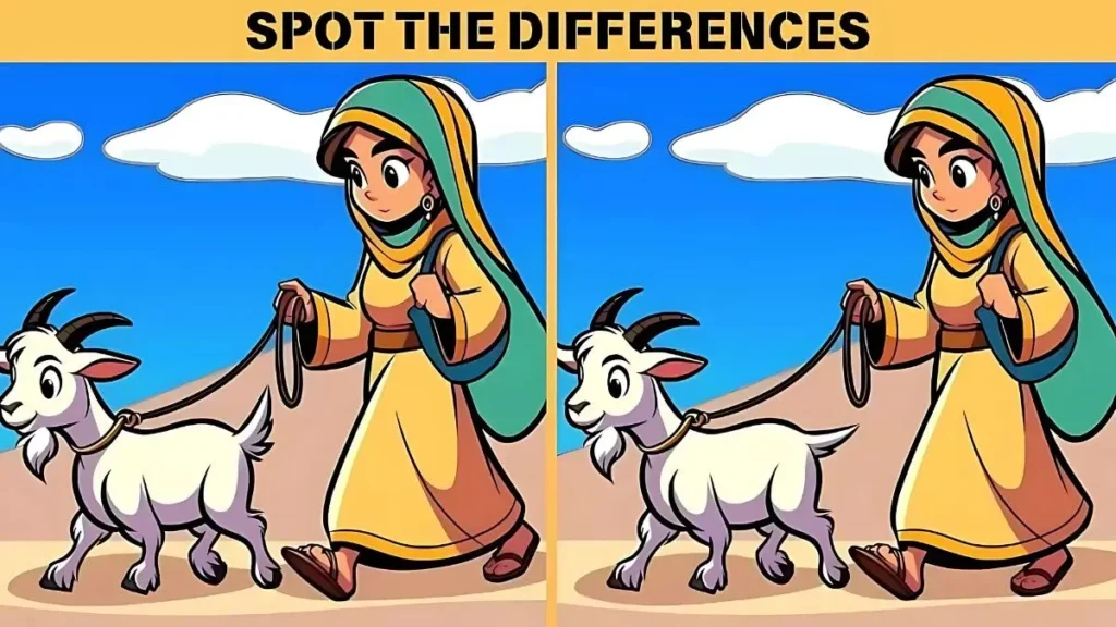 Spot 3 Differences in the Girl and Goat Pictures in 12 Seconds